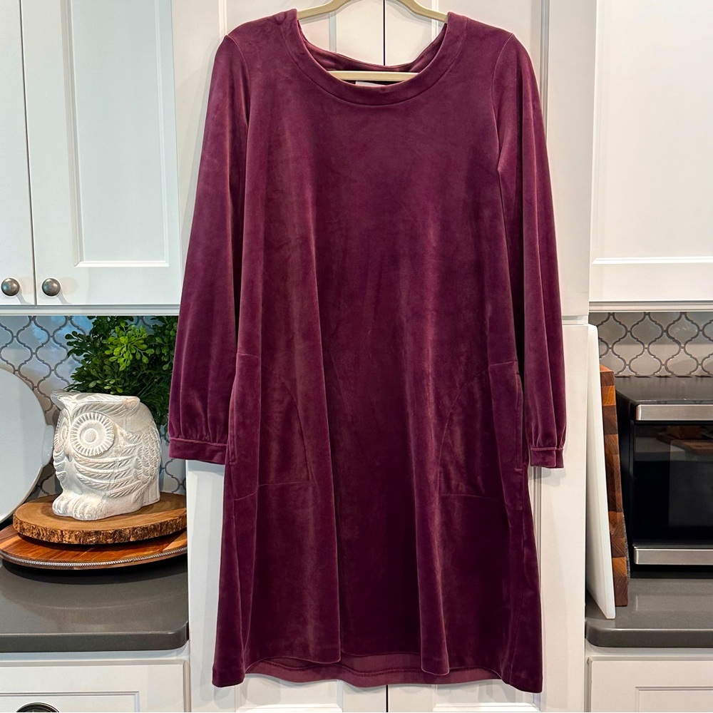Pure Jill Womens Velvet Swing Dress A Line Shift Size M Purple Plum Minimalist